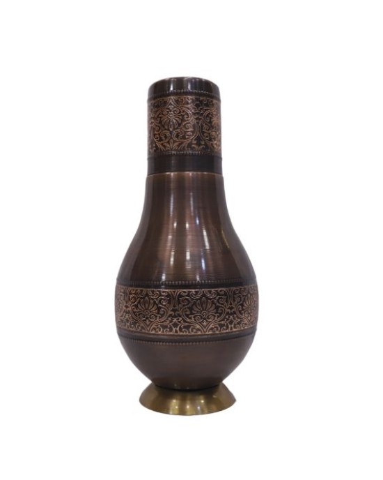 Premium & pure copper  bed side water bottle with middle craving and inbuilt glass (1L)