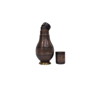 Premium & pure copper  bed side water bottle with middle craving and inbuilt glass (1L)