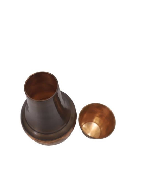 Premium pure copper bed side water bottle with middle craving and inbuilt glass (1L)