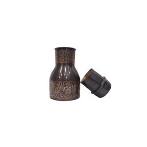 Premium Pure Copper Bedside Water Bottle with Intricate Engraving and Built-In Glass