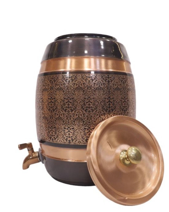 Premium pure copper water dispenser matka tank pot ovel shape with tap (12L-12000ML)