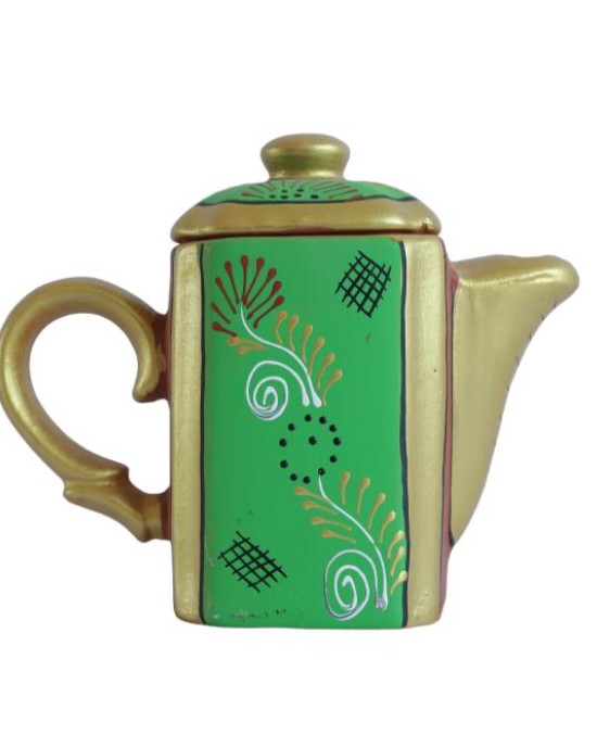 Printd Clay Kettle with set of 4 cups (150 ML , Green)