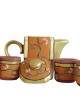 Printd Clay Kettle with set of 4 cups (150 ML , Orange)