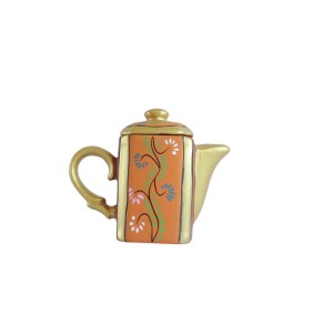 Printd Clay Kettle with set of 4 cups (150 ML , Orange)
