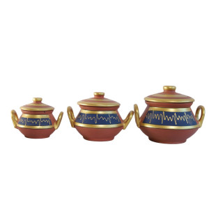 Printed Terracotta Clay serving pot set of 3 
