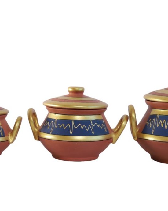 Printed Terracotta Clay serving pot set of 3 