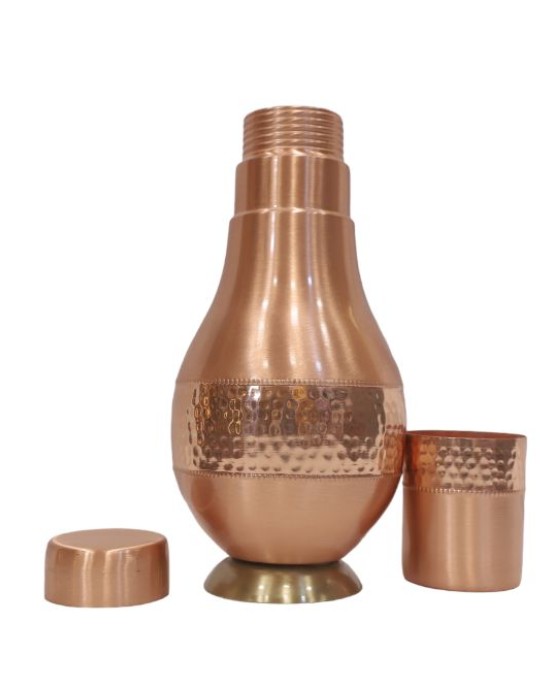 Pure copper bed side bottle middle hammerd design with inbuilt glass