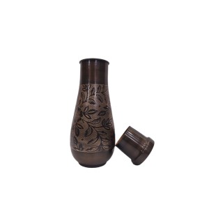 Pure Copper Bedside Water Bottle with Middle Carving and Inbuilt Glass