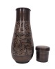 Pure Copper Bedside Water Bottle with Middle Carving and Inbuilt Glass
