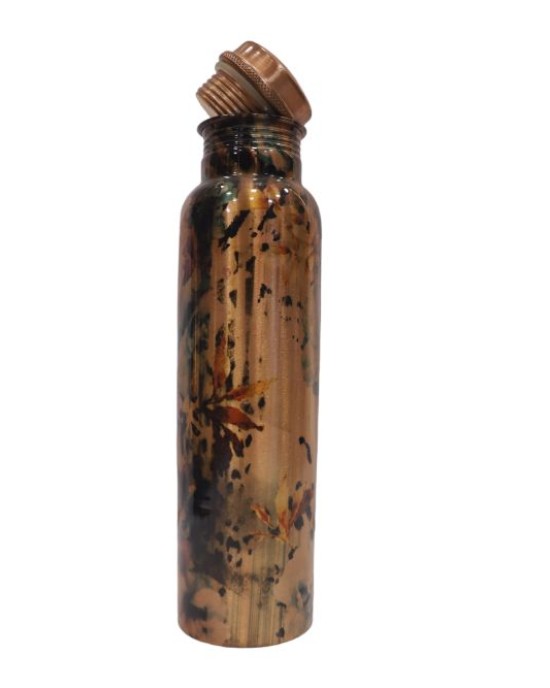 Pure Copper Bottle with Beautiful Leaf Print