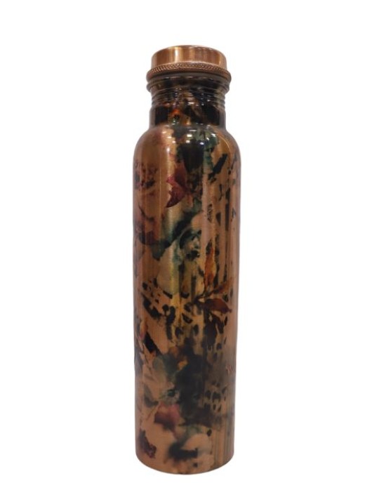 Pure Copper Bottle with Beautiful Leaf Print