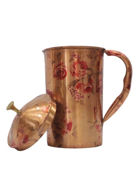  Pure Copper Flower Design Jug with Handle - Elegance Meets Functionality (2L)