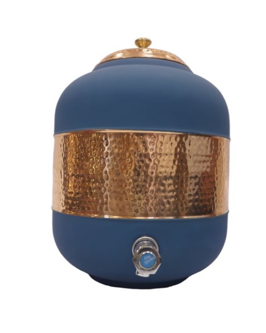 Pure copper half hammered with silk finish water pot matka dispenser with tap (12L)