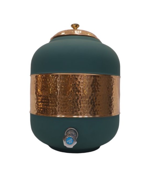 Pure copper half hammered with silk finish water pot matka dispenser with tap (12L)