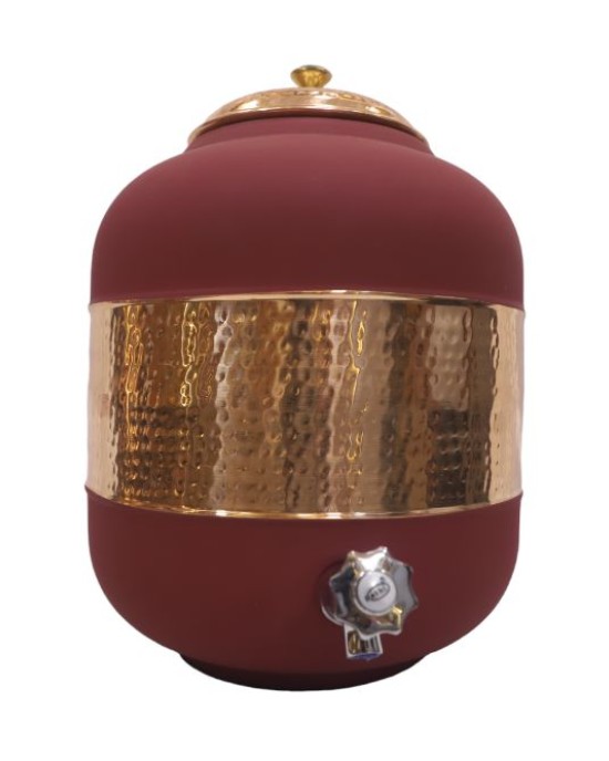 Pure copper half hammered with silk finish water pot matka dispenser with tap (12L)