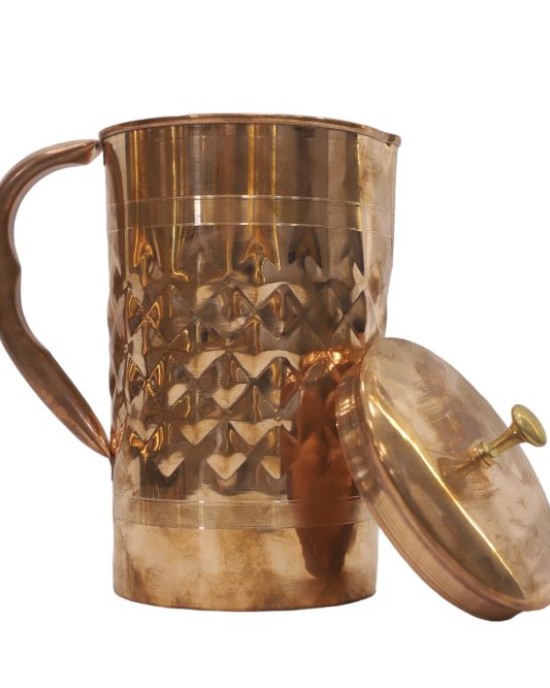 Pure copper hammered design jug with handle (2L)