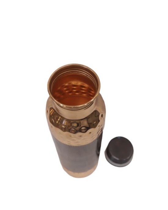 Pure copper hammered water bottle with middle silk finish (1L)