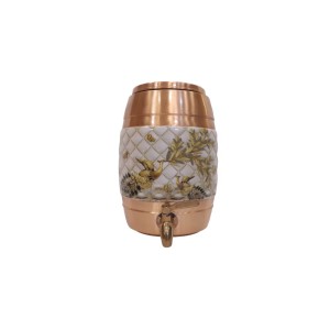 Pure copper matka with meena work on middle and top water dispenser with lid and tap (12L)