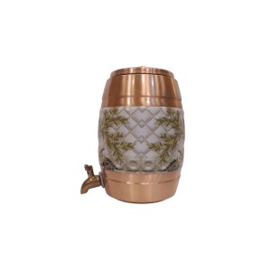 Pure copper matka with meena work on middle and top water dispenser with lid and tap (12L)