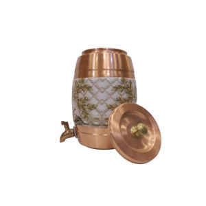 Pure copper matka with meena work on middle and top water dispenser with lid and tap (12L)