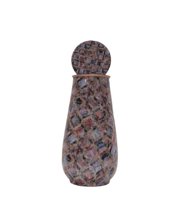 Pure copper meena work bed side bottle with inbuilt glass (1.25L)