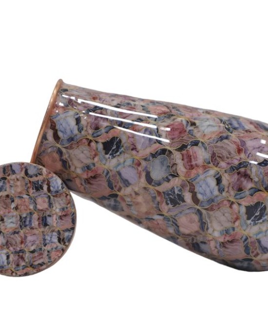 Pure copper meena work bed side bottle with inbuilt glass (1.25L)