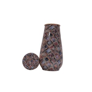 Pure copper meena work bed side bottle with inbuilt glass (1.25L)