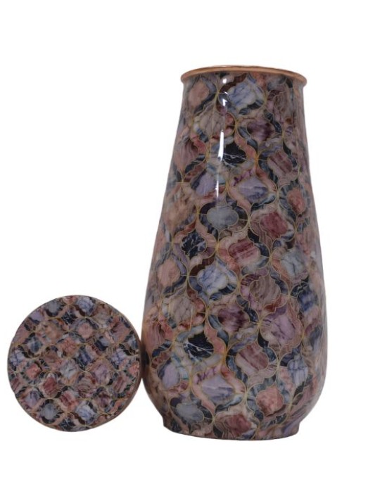 Pure copper meena work bed side bottle with inbuilt glass (1.25L)
