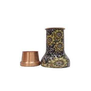 Pure copper meena work bed side bottle with inbuilt glass (1L)