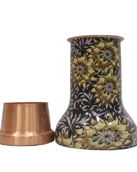 Pure copper meena work bed side bottle with inbuilt glass (1L)