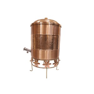 Pure copper water container hammerd work in middle with tap and stand 12 L