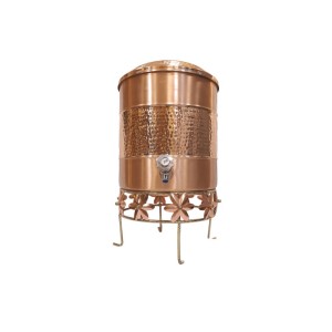 Pure copper water container hammerd work in middle with tap and stand 12 L