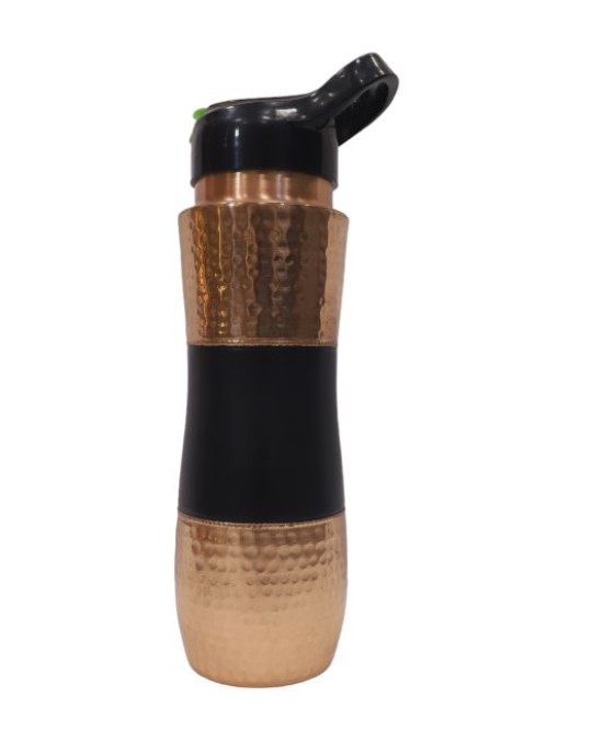 Pure Copper Water Hammered Shape Sipper with Middle Silk Finish