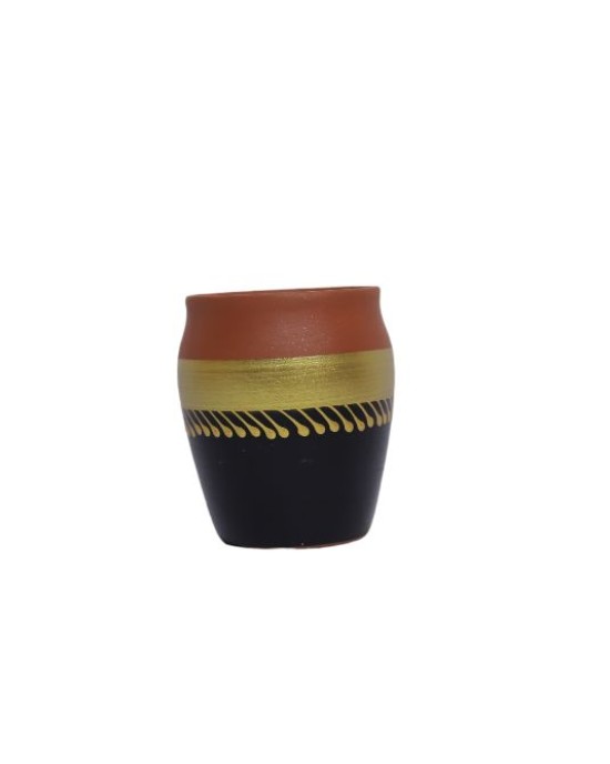 Re-useable printed clay kullhad tea cups set of 6 ( Black &  Gold ,multi purpose) 