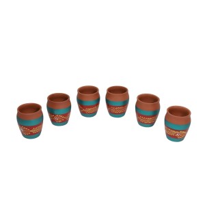 Re-useable printed clay kullhad tea cups set of 6 ( Red & Blue ,multi Purpose)