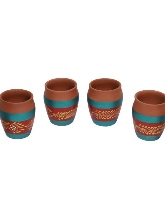 Re-useable printed clay kullhad tea cups set of 6 ( Red & Blue ,multi Purpose)
