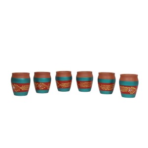 Re-useable printed clay kullhad tea cups set of 6 ( Red & Blue ,multi Purpose)
