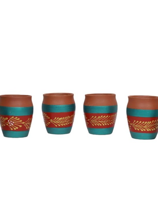 Re-useable printed clay kullhad tea cups set of 6 ( Red & Blue ,multi Purpose)