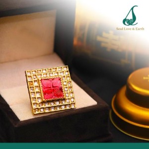 Coloured stone and Kundan work in High Quality Brass & Copper - Ring