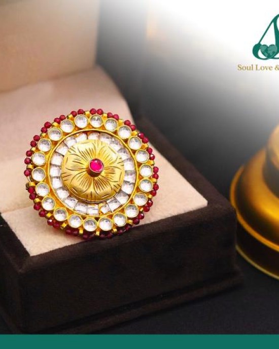 Crystal and Pearl Embedded in High Quality Brass & Copper - Ring
