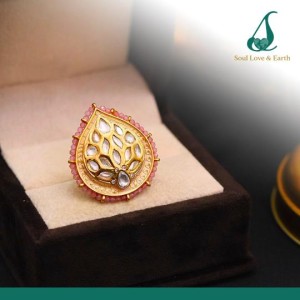 Pink Bead, Crystal, and CZ Stone in High Quality Brass & Copper - Ring