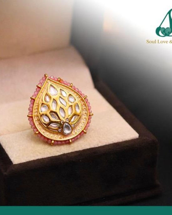 Pink Bead, Crystal, and CZ Stone in High Quality Brass & Copper - Ring