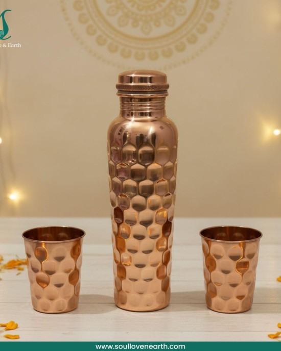 Copper Glass Bottle Diamond Set – Pure Copper